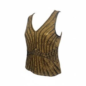 Dancing Couture Rare Sleeveless Top Embellished w Leather. Gold w Bronze Silver